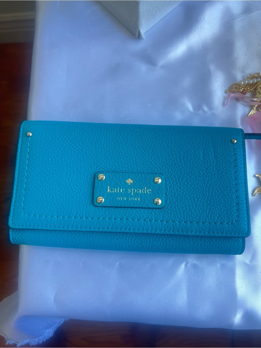 kate spade Bright Turquoise Leather Card & ID Wallet